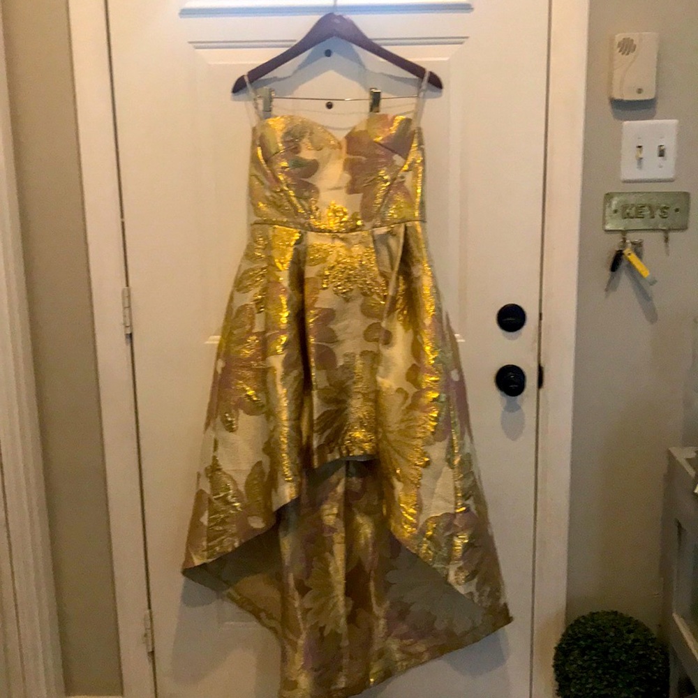 Chi Chi high low/ strapless gold/pink dress